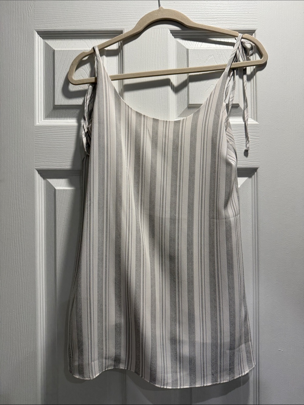 Olivaceous Ivory and Gray Striped Tie-Shoulder Tank